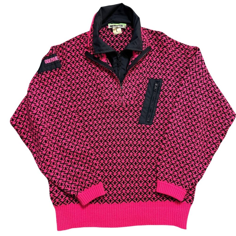 VTG Obermeyer Sport 1/4 Zip Wool Kess Ski Sweater Mens Size L Cabincore Outdoors